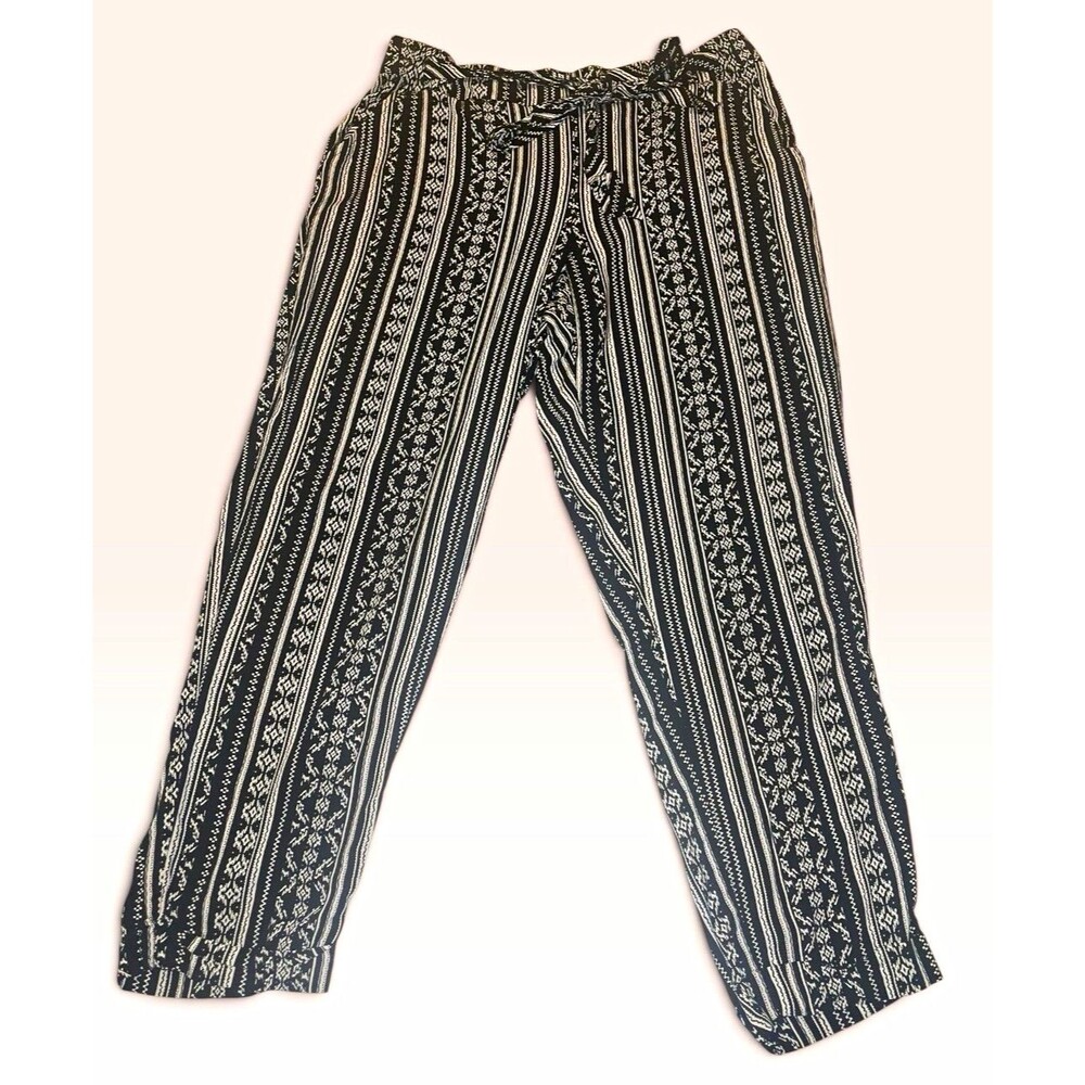 maurices Pants L Black White Stripe Rayon Drawstring Elastic Straight